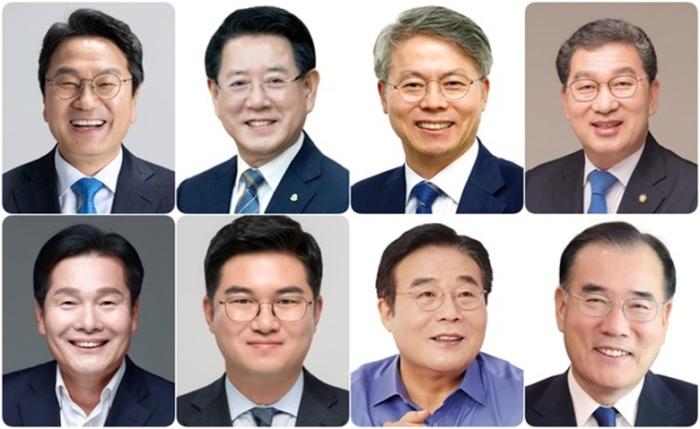 윗줄 맨 왼쪽부터 시계 방향으로 강기정 광주시장 김영록 전남지사 민형배 국회의원 신정훈 국회의원 이개호 국회의원 이병훈 호남발전특위 수석부위원장 정준호 국회의원 주철현 국회의원