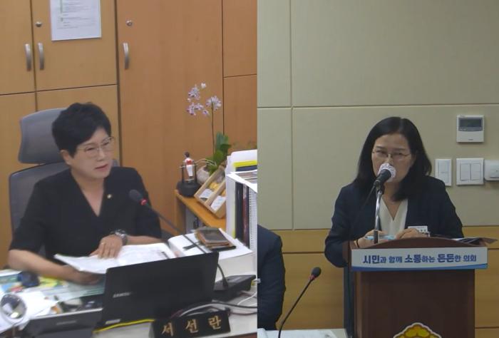 서선란 의원이 송명선 정원운영과장에게 질문하고 있다  사진순천시의회