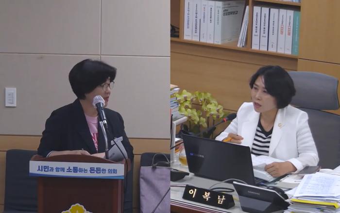 이복남 조국혁신당 의원이 이미숙 농식품유통과장에게 질문하고 있다  사진순천시의회
