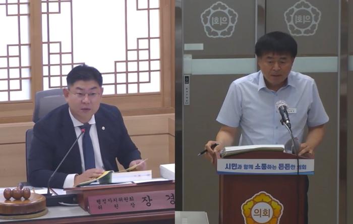 장경원 의원이 8일 행자위 결산심사에서 김홍두 회계과장에게 질의하고 있다 사진순천시의회